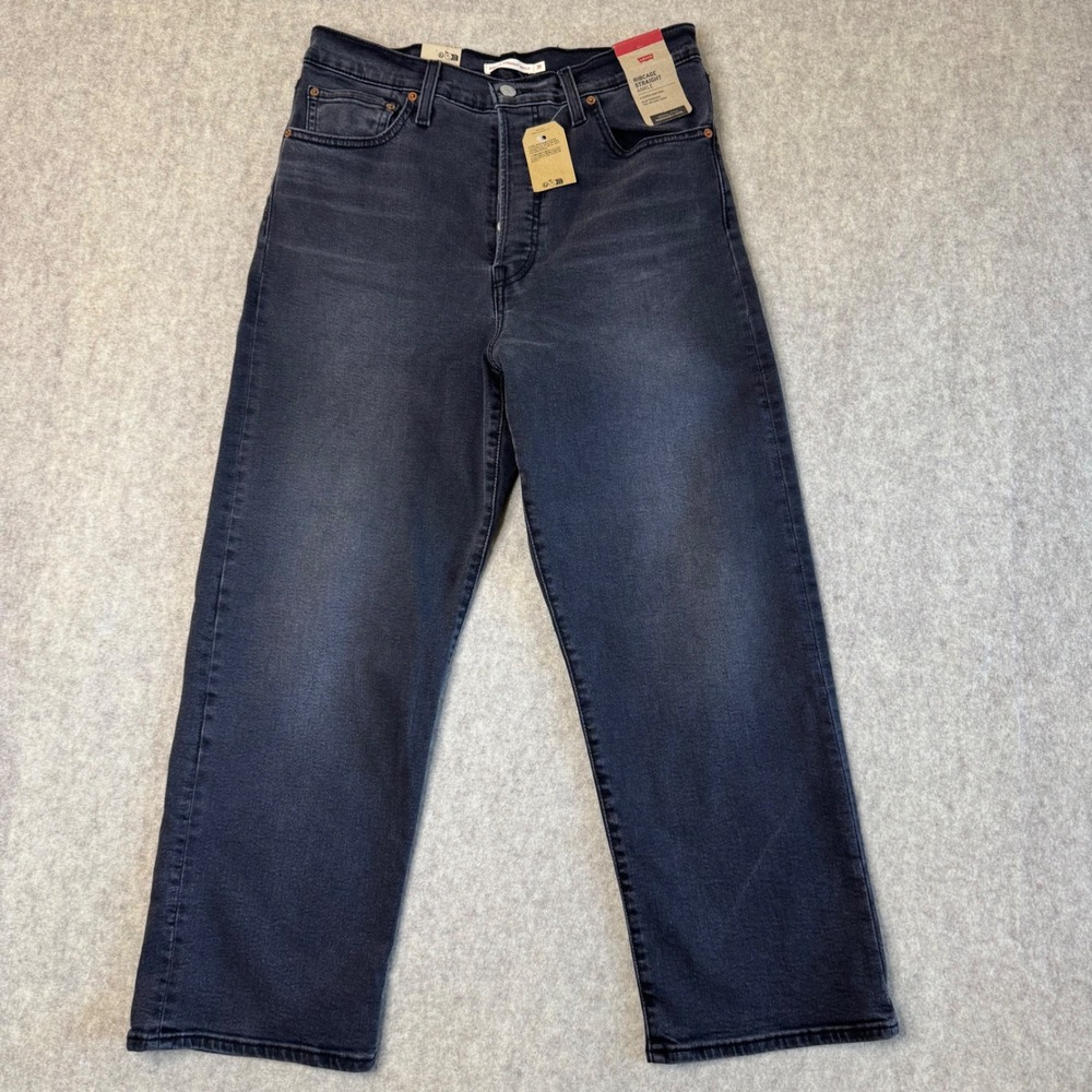 Levis Ribcage Straight Ankle Womens 31 Black Super High Rise NWT